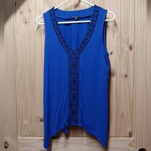 Adrianna Papell Cobalt Blue Tank Top with Lace Detail EUC